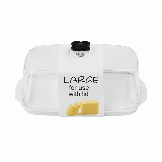 Large Clear-Lid Butter Dish with Base – Airtight Covered Butter Keeper for Fridge & Table Storage