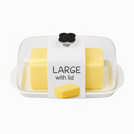 Large Clear-Lid Butter Dish with Base – Airtight Covered Butter Keeper for Fridge & Table Storage