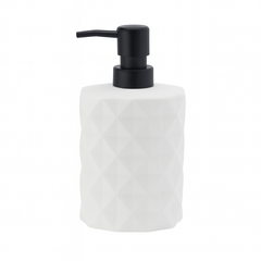 White Diamond-Pattern Liquid Soap Dispenser – Durable Plastic Refillable Bottle with Black Pump
