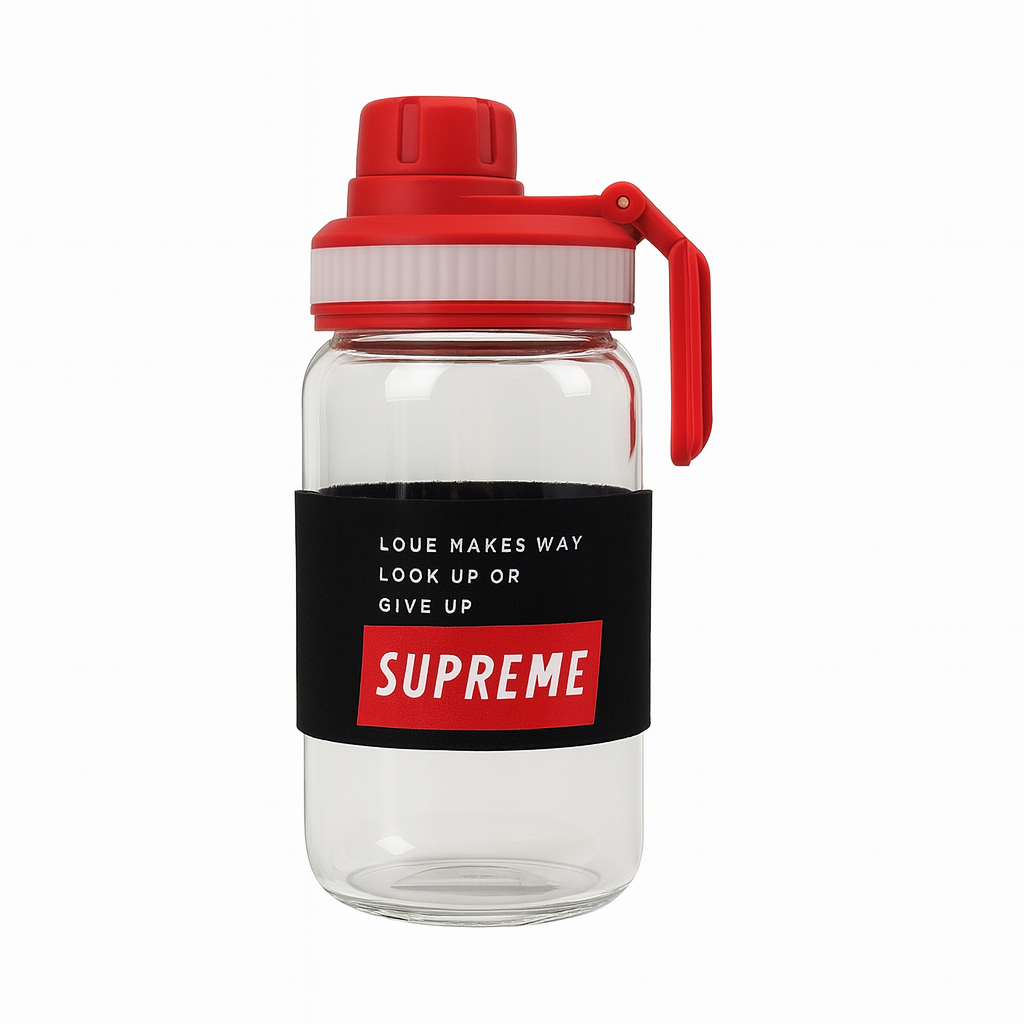 Red Transparent Plastic Sipper Bottle – Stylish Flip-Lid Straw Drink Bottle for Gym, Travel & Everyday Use