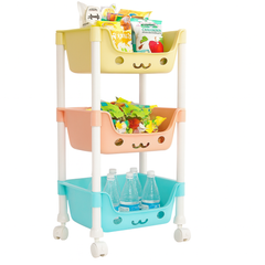 Premium Multipurpose 3-Layer Storage Rack – Colourful Plastic Cart with Castors for Kitchen, Bathroom & Bedroom Organization