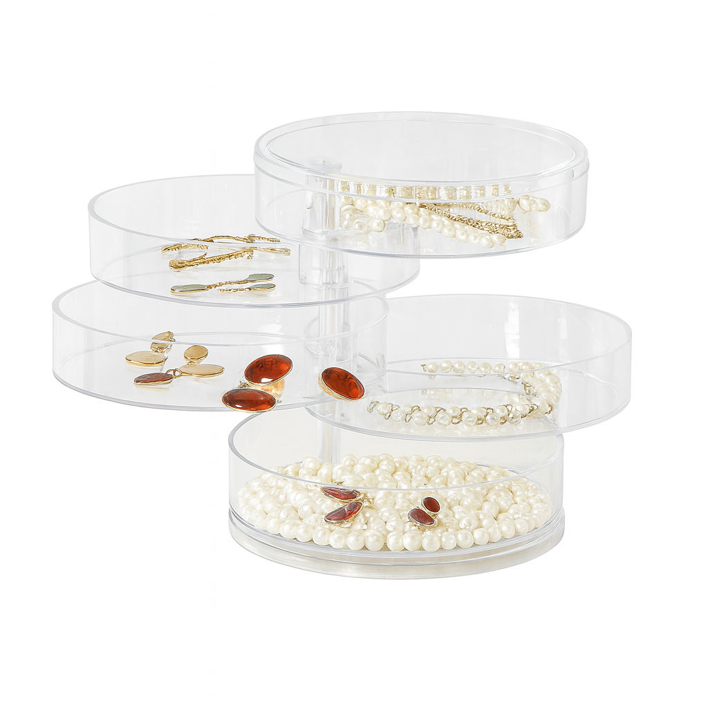 Clear 5-Layer Rotating Jewelry Organizer – Transparent Acrylic Storage Box for Rings, Earrings, Bracelets & Accessories