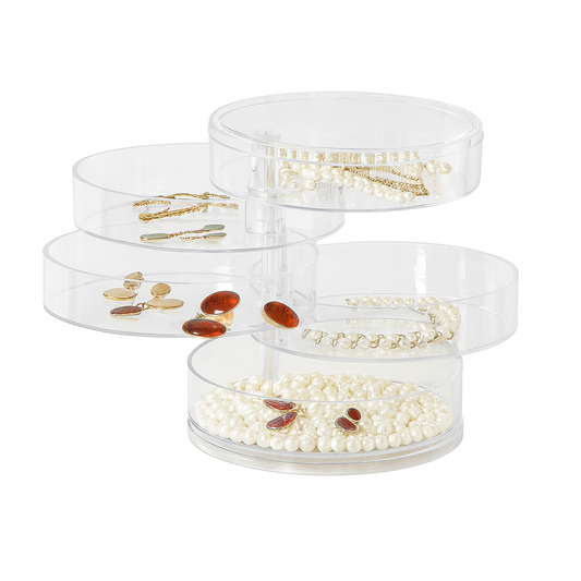 Clear 5-Layer Rotating Jewelry Organizer – Transparent Acrylic Storage Box for Rings, Earrings, Bracelets & Accessories
