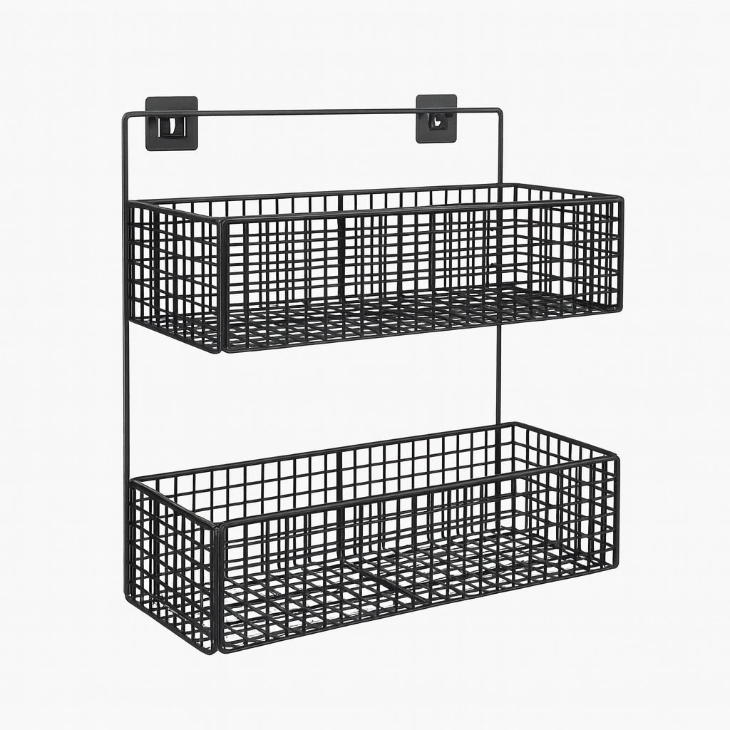 2-Layer Iron Bathroom Shelf – Wall-Mounted Storage Rack for Toiletries, Shower Essentials & Organizing