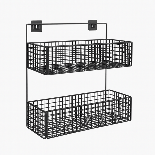 2-Layer Iron Bathroom Shelf – Wall-Mounted Storage Rack for Toiletries, Shower Essentials & Organizing