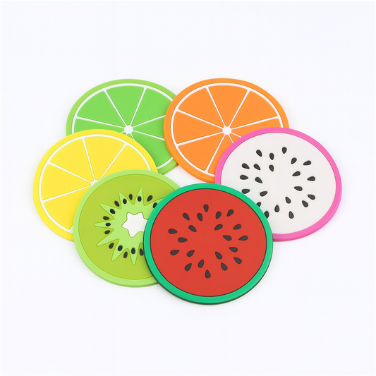 6-Piece Fruit Tea Coaster Set – Colorful Silicone Drink Mats for Cups, Mugs & Table Protection