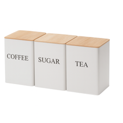 Metal Storage Box Set with Bamboo Lid – Coffee, Sugar & Tea Canister Set for Kitchen Counter Organization