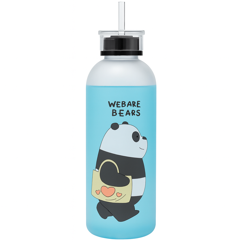 Plastic Bear Water Bottle – Cute Printed Straw Bottle for Kids, School, Gym & Everyday Hydration