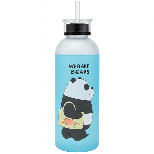 Plastic Bear Water Bottle – Cute Printed Straw Bottle for Kids, School, Gym & Everyday Hydration