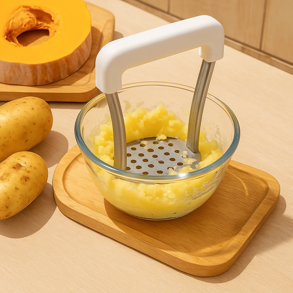 Stainless Steel Potato Masher – Ergonomic Handheld Press for Potatoes, Vegetables & Baby Food