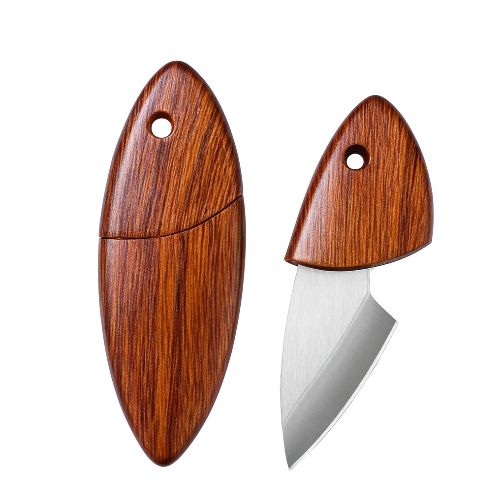 Mini Keychain Knife – Compact Portable Blade with Wooden Grip for Everyday Utility & Outdoor Use
