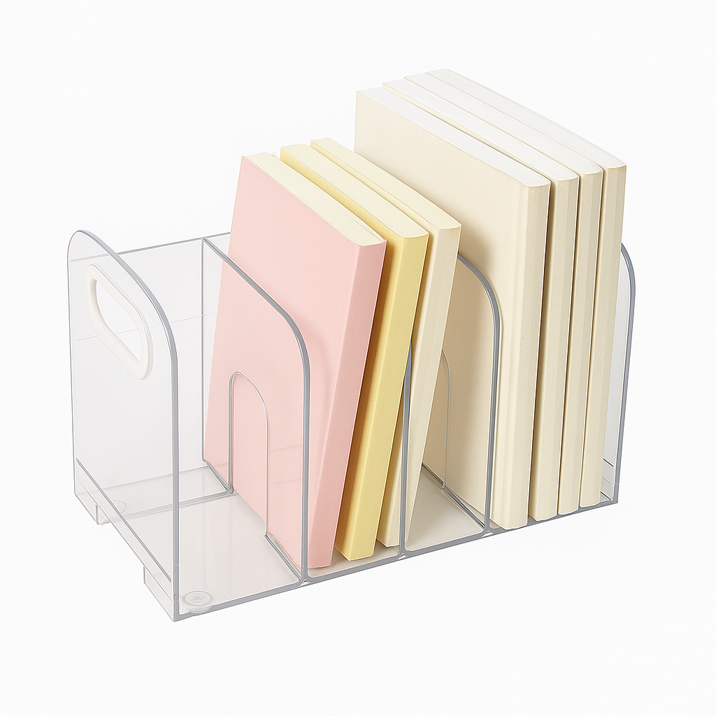 Desktop Book Rack Organizer – Multi-Slot Storage Shelf for Books, Notebooks & Office Accessories