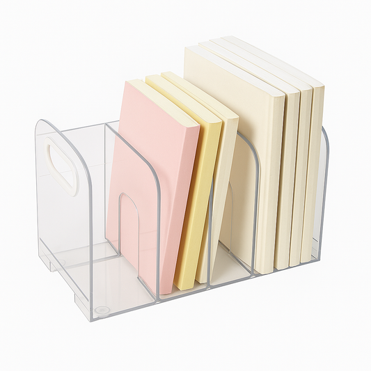 Desktop Book Rack Organizer – Multi-Slot Storage Shelf for Books, Notebooks & Office Accessories