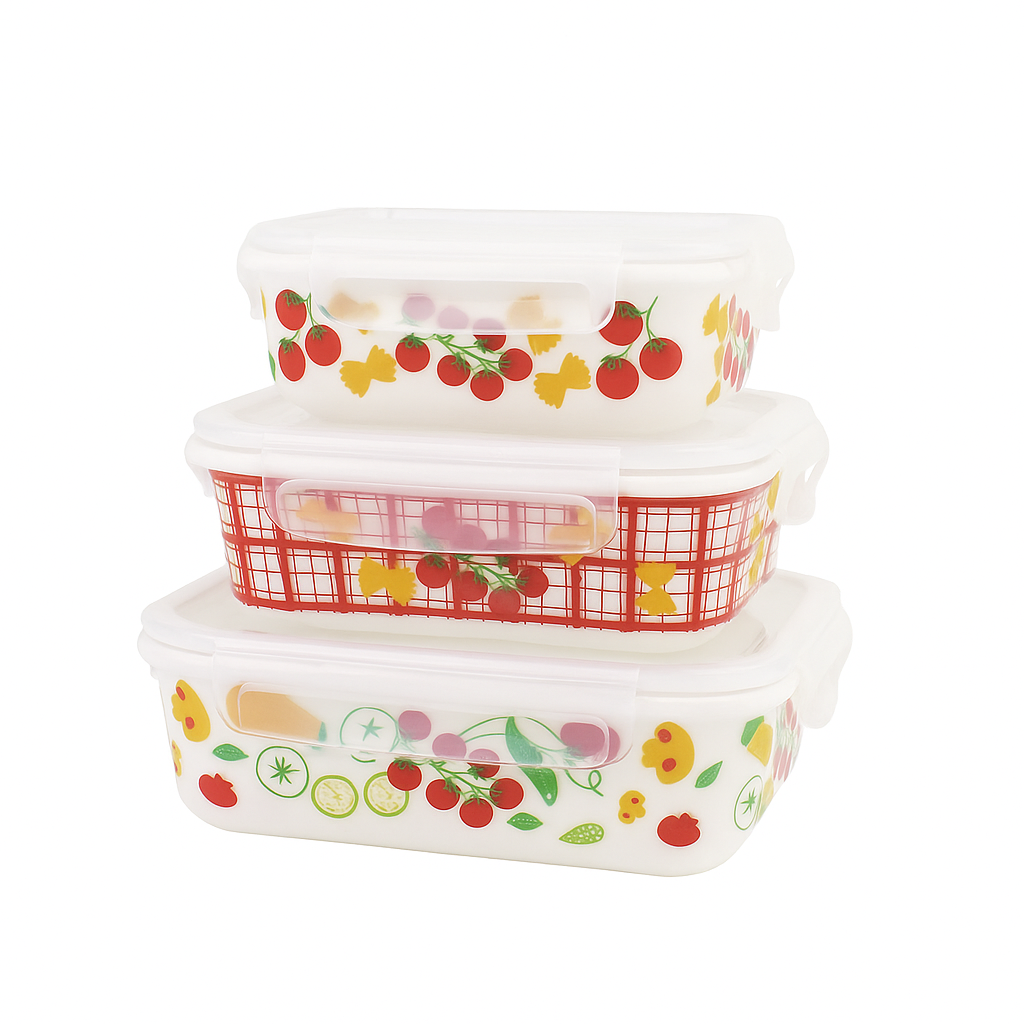 3-Piece Cherry Print Airtight Food Storage Container Set – Leakproof, BPA-Free, Stackable Lunch &a Kitchen Organizer Boxes