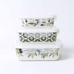 3-Piece Blue Olive Print Airtight Food Storage Container Set – BPA-Free, Leakproof, Microwave Safe Kitchen Organizer