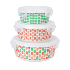 3-Piece Geometric Print Airtight Bowl Set – BPA-Free, Leakproof, Microwave Safe Food Storage Containers