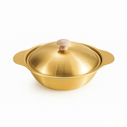 Golden Serving Bowl with Wooden Knob – Premium Brass-Finish Cook & Serve Dish (Available in 18 cm, 21 cm & 24 cm) - Habitt