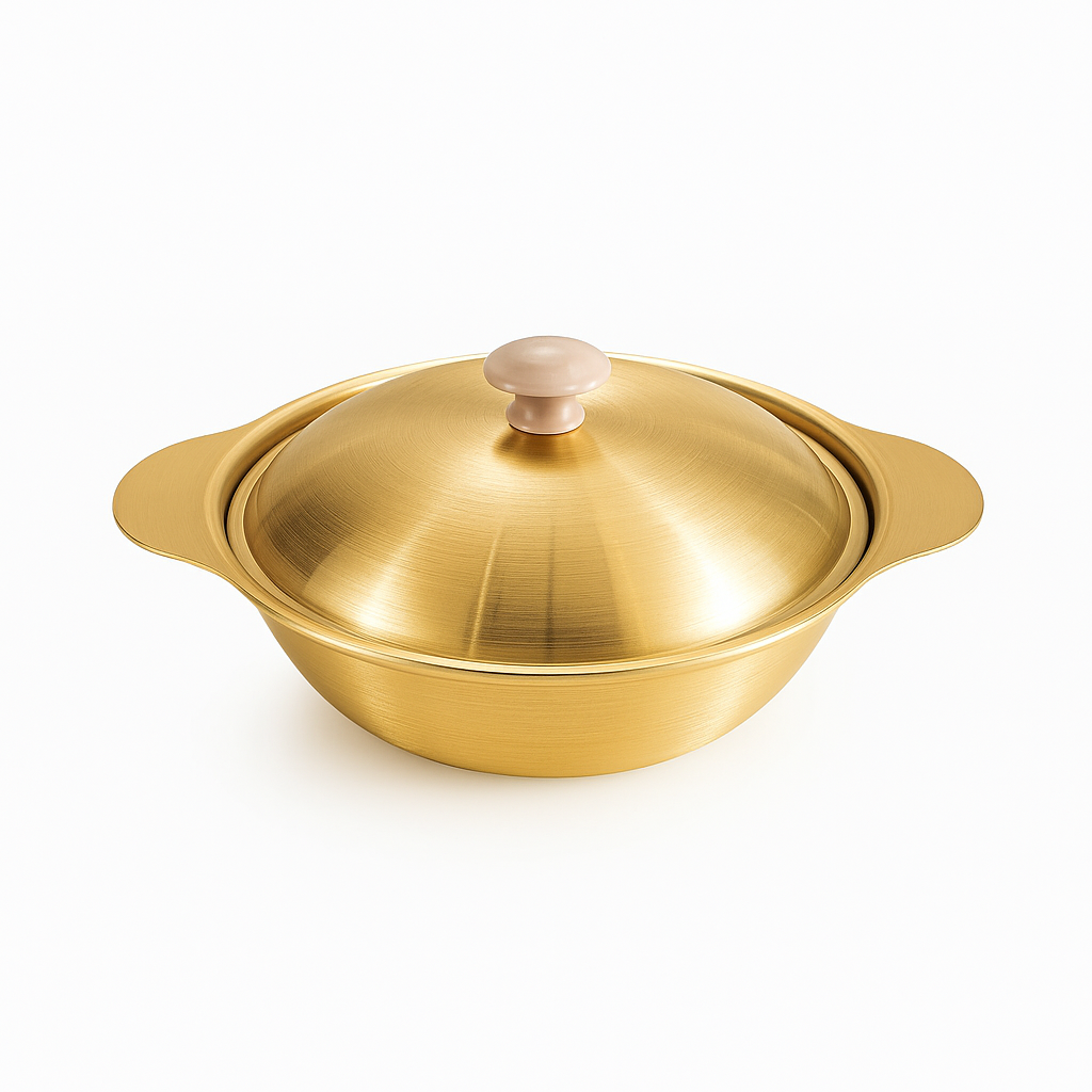 Golden Serving Bowl with Wooden Knob – Premium Brass-Finish Cook & Serve Dish (Available in 18 cm, 21 cm & 24 cm)