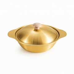 Golden Serving Bowl with Wooden Knob – Premium Brass-Finish Cook & Serve Dish (Available in 18 cm, 21 cm & 24 cm)