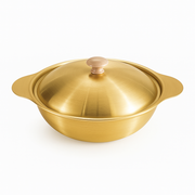 Golden Serving Bowl with Wooden Knob – Premium Brass-Finish Cook & Serve Dish (Available in 18 cm, 21 cm & 24 cm) - Habitt