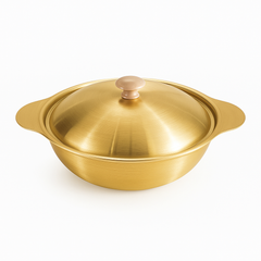 Golden Serving Bowl with Wooden Knob – Premium Brass-Finish Cook & Serve Dish (Available in 18 cm, 21 cm & 24 cm)