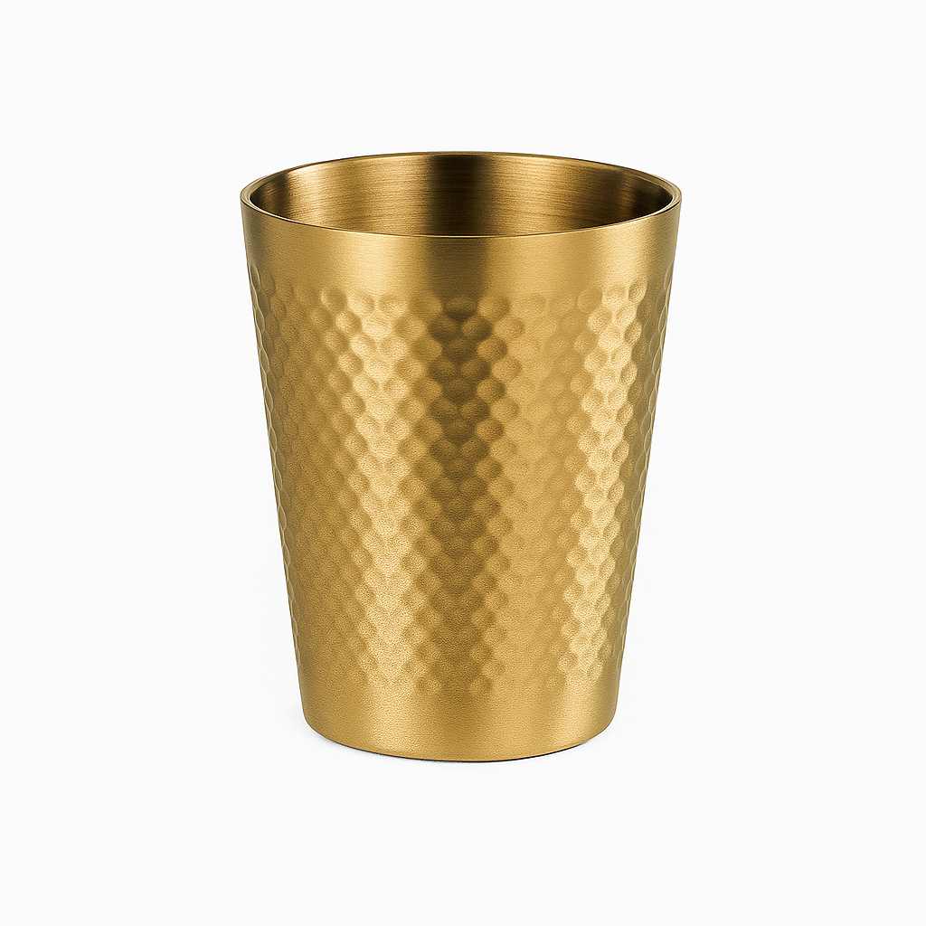Hammered Golden Stainless Steel Glass – 350ml | Luxury Gold Finish Drinking Tumbler
