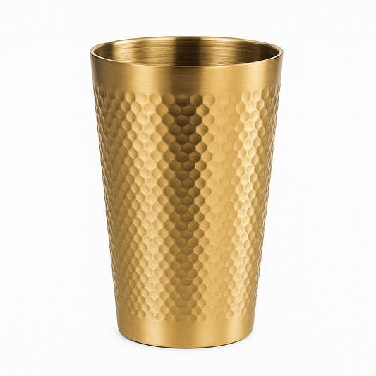 Hammered Golden Stainless Steel Glass – 450ml | Premium Gold Finish Drinking Tumbler