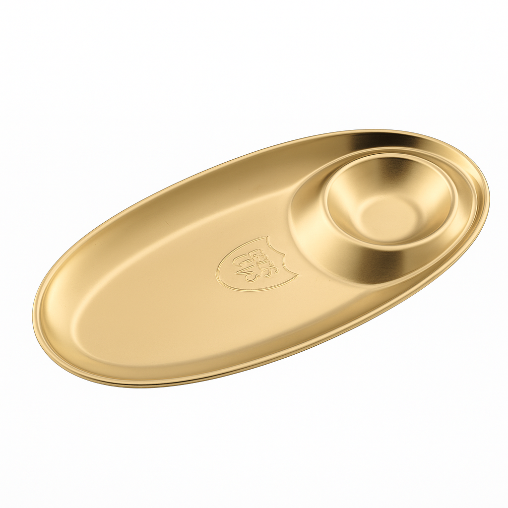 Golden Stainless Steel Chip & Dip Platter | Luxury Gold Finish Serving Tray with Built-In Dip Bowl