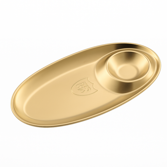 Golden Stainless Steel Chip & Dip Platter | Luxury Gold Finish Serving Tray with Built-In Dip Bowl