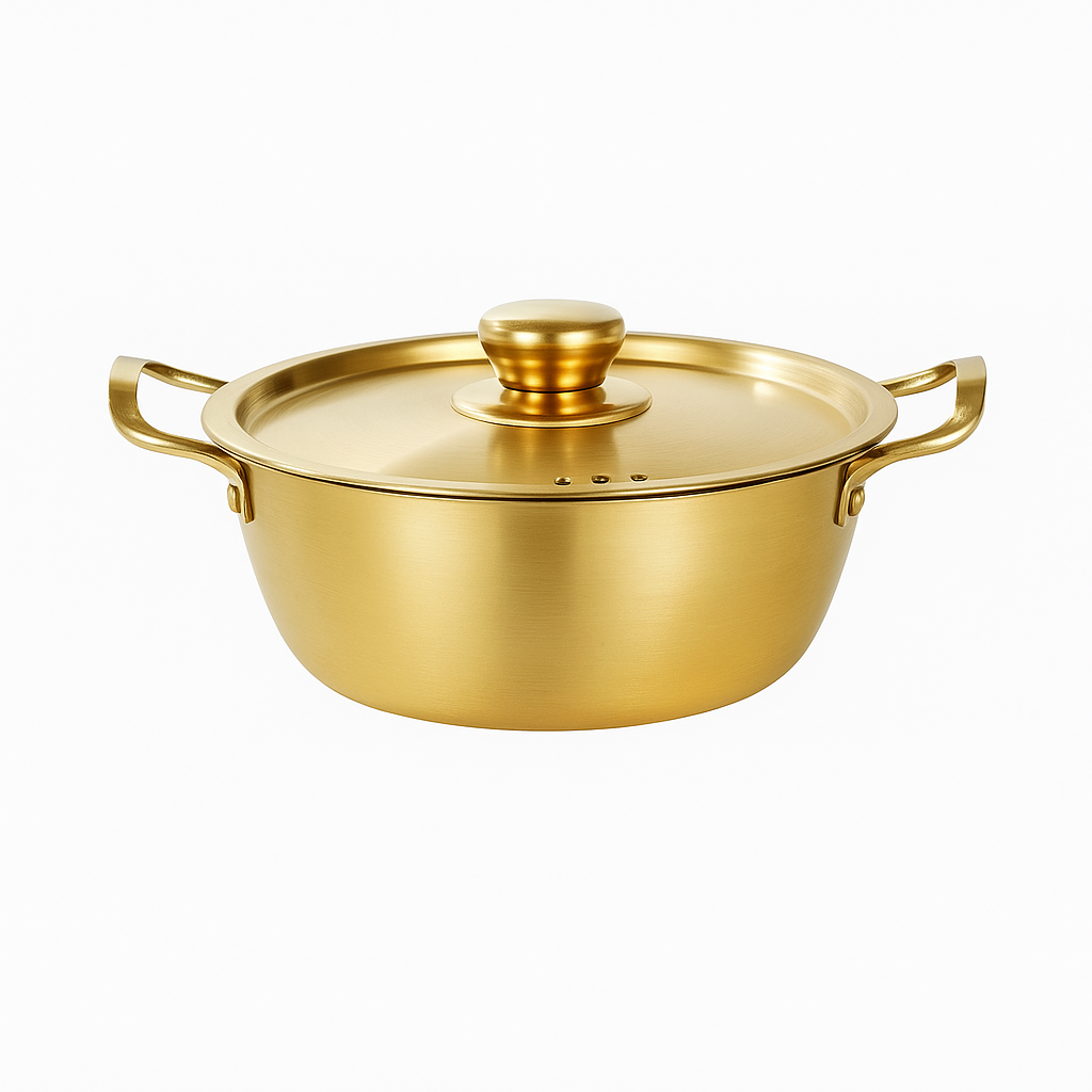 Golden Pot with Lid – Plain Finish | 18 cm / 20 cm / 22 cm