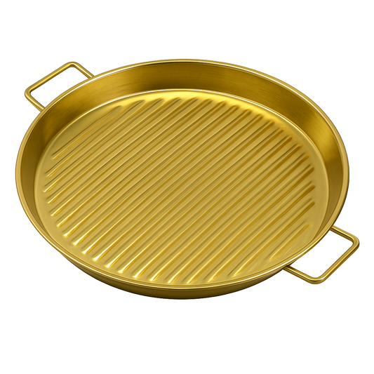 Golden Steak Style Platter – Ribbed Stainless Steel Grill Plate for Serving & Presentation (Available in 7.5 inch or 8.5 inch)