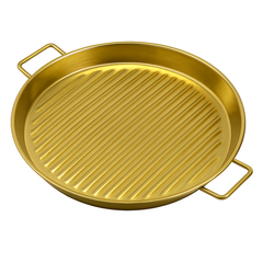 Golden Steak Style Platter – Ribbed Stainless Steel Grill Plate for Serving & Presentation (Available in 7.5 inch or 8.5 inch)