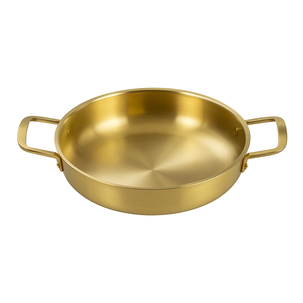 Golden Stainless Steel China Wok – Deep Frying & Stir-Fry Pan with Handles (Available in 22 cm, 24 cm, 26 cm & 28 cm)