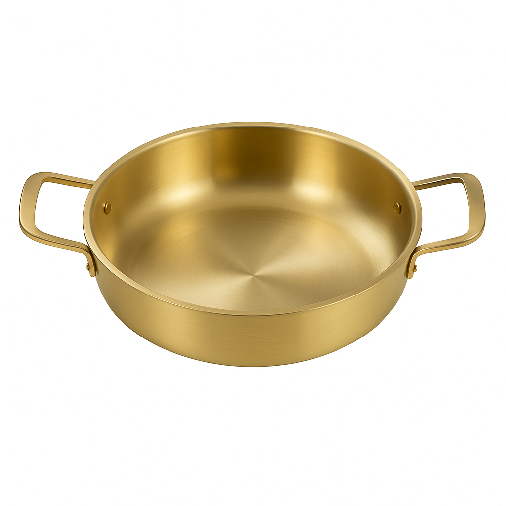 Golden Stainless Steel China Wok – Deep Frying & Stir-Fry Pan with Handles (Available in 22 cm, 24 cm, 26 cm & 28 cm) - Habitt