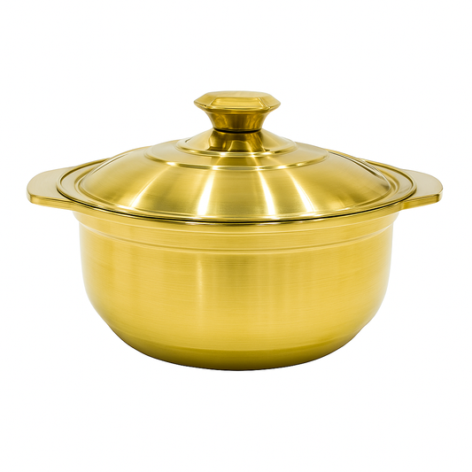 Golden Hotpot Style Serving Pot with Lid – Premium Stainless Steel Cook & Serve Casserole (Available in 22 cm & 24 cm)