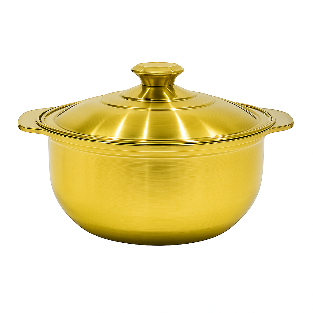 Golden Hotpot Style Serving Pot with Lid – Premium Stainless Steel Cook & Serve Casserole (Available in 22 cm & 24 cm) - Habitt