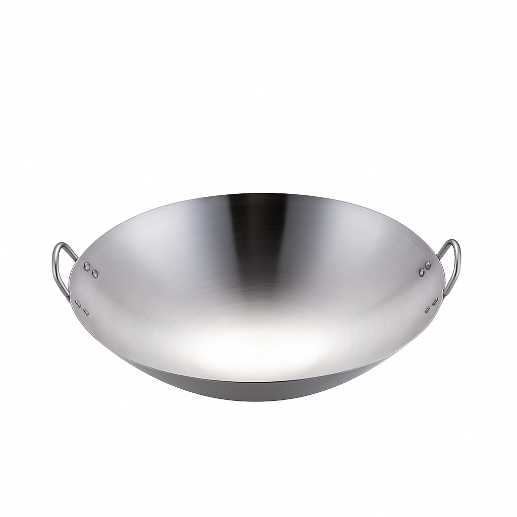 Heavy Gauge Stainless Steel Wok with Dual Handles – Professional-Grade Deep Stir-Fry Pan (Available in 32 cm to 70 cm)