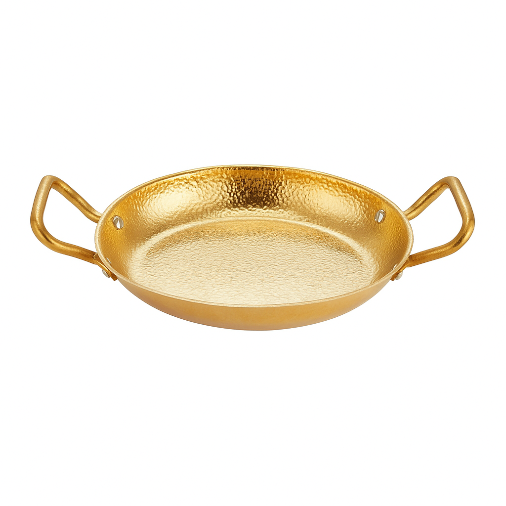 Golden Deep Paella Pan – Textured Stainless Steel Cook & Serve Pan with Handles (Available in 24 cm, 26 cm & 28 cm)