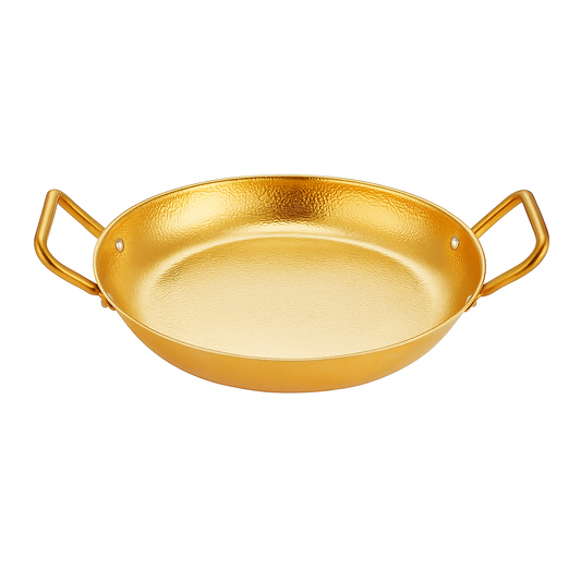 Golden Deep Paella Pan – Textured Stainless Steel Cook & Serve Pan with Handles (Available in 24 cm, 26 cm & 28 cm)