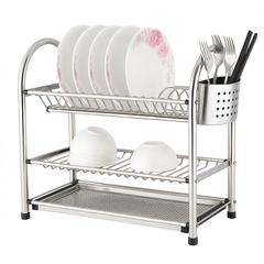22-Inch Stainless Steel Three-Layer Plate Rack – Heavy-Duty Dish Drying Stand with Cutlery Holder & Drain Tray