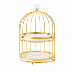 1 & 2-Tier Birdcage Style Gold Pastry Stand with Plate – Elegant Dessert & Cake Display
