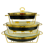 Luxury 3-Piece Round Buffet Dish Set in Black & White with Gold Stand – Elegant Chafing Server for Parties & Events - Habitt