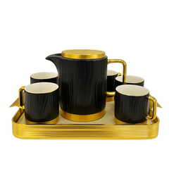 Elegant Ceramic Tea Set with Golden Tray – Luxury 7-Piece Tea & Coffee Set in Black, Pink & Beige Variants