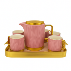 Elegant Ceramic Tea Set with Golden Tray – Luxury 7-Piece Tea & Coffee Set in Black, Pink & Beige Variants