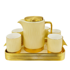 Stylish Golden Ceramic Tea Set with Golden Tray – Luxury 7-Piece Tea & Coffee Set for Elegant Serving