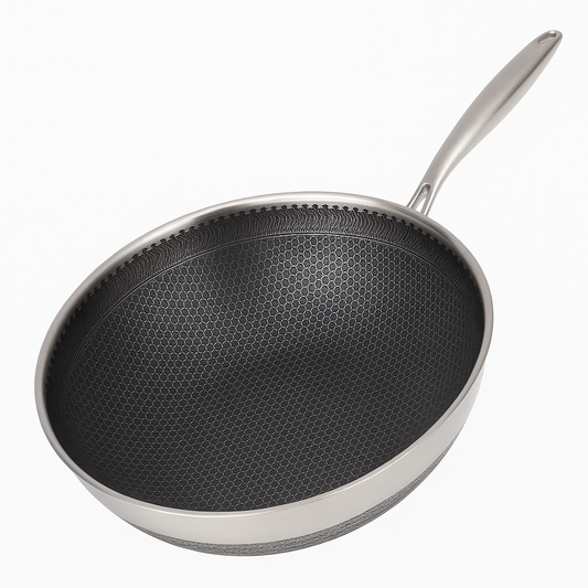 Stainless Steel Honeycomb Non-Stick Karahi with Single Handle – Available in 26cm, 28cm & 30cm