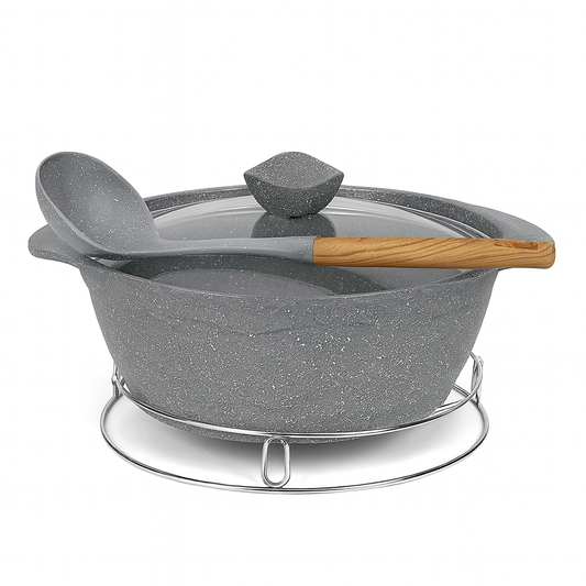 Kung Fu Master Non-Stick Cooking Pot with Induction Plate, Iron Stand & Spoon – Available in 24cm, 28cm, 32cm & 36cm