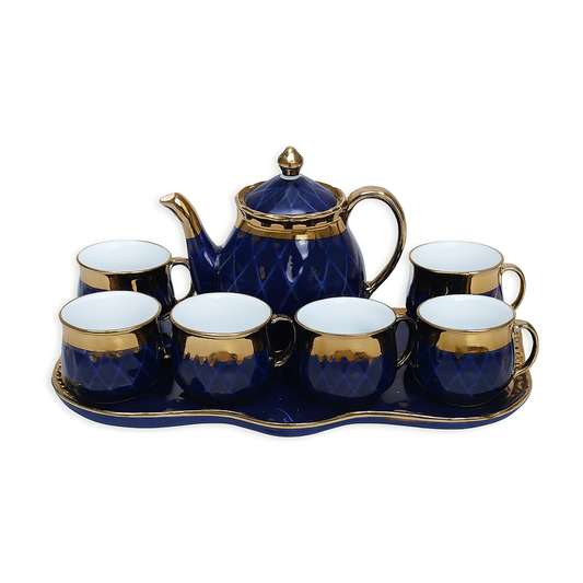 8-Piece Luxury Tea Set with Tray – Available in Blue & Green | Elegant Ceramic Tea Set for Serving