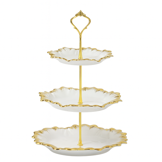 3-Tier Pastry Stand with Gold Trim – Elegant Dessert & Cupcake Display Tray