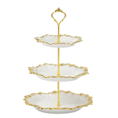 3-Tier Pastry Stand with Gold Trim – Elegant Dessert & Cupcake Display Tray